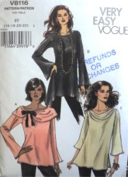 8116 EZ LTWT VOGUE TOPS HANKIE HEM/ COWL OR NOT PATTERN 16-22 UNCUT